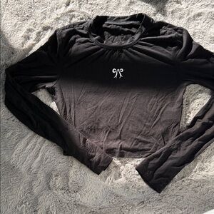 SHEIN Black Long Sleeve Crop Top with Bow Detail